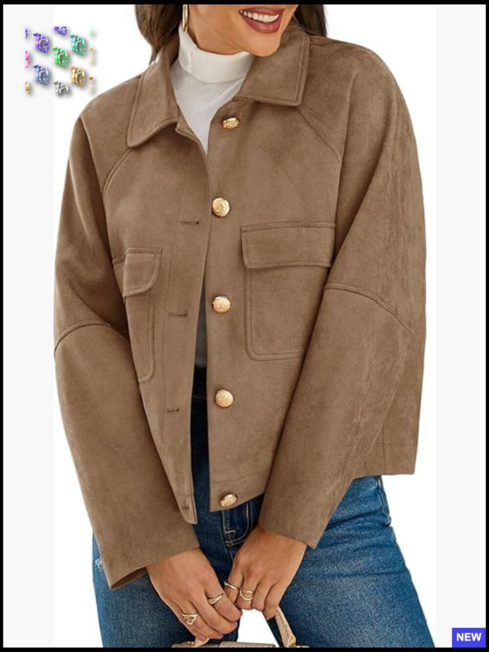Faux Suede Leather Jacket Oversized Cropped Casual Lapel Button Down Vintage